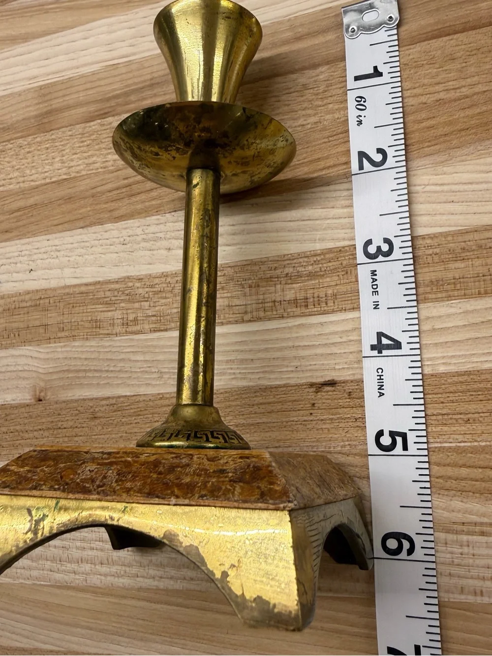 Vintage Mid-Century Israeli Brass & Stone Candlestick Holder MCM Wabi-Sabi Pair